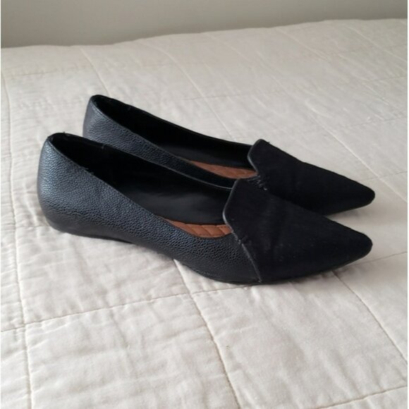 Dolce Vita Calf Hair Flats Pointed Toe Leather Black Size 10 Near New Condition - Picture 1 of 12